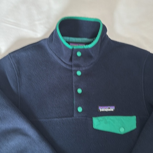 Patagonia Women Synchilla Snap T Fleece Pullover Blue w/green trim sz S - Picture 3 of 7